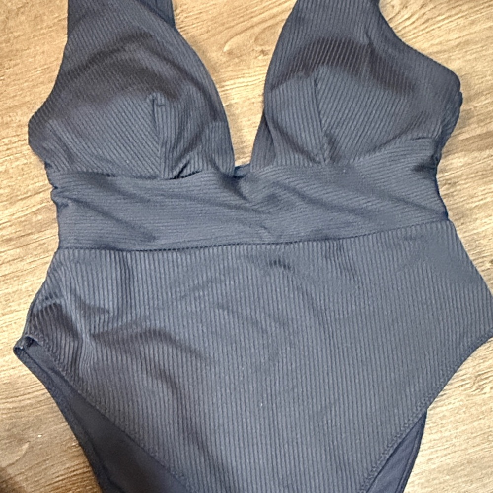 Black Ribbed One-Piece Swimsuit